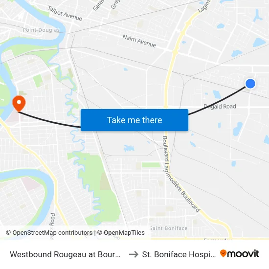 Westbound Rougeau at Bournais to St. Boniface Hospital map