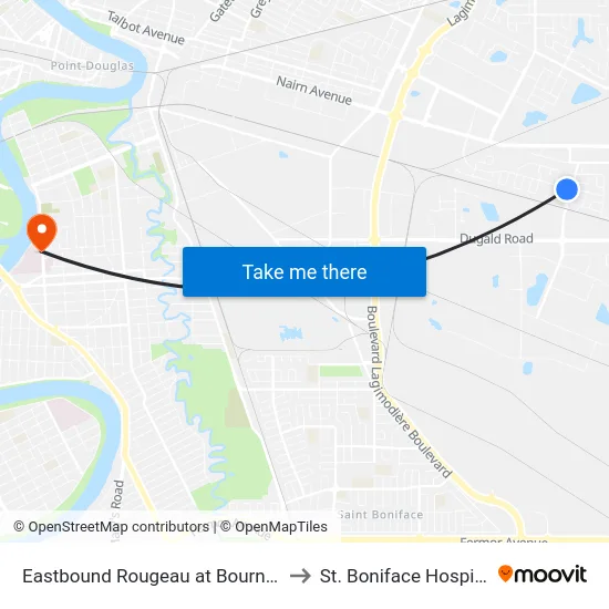 Eastbound Rougeau at Bournais to St. Boniface Hospital map