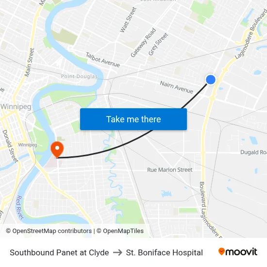 Southbound Panet at Clyde to St. Boniface Hospital map