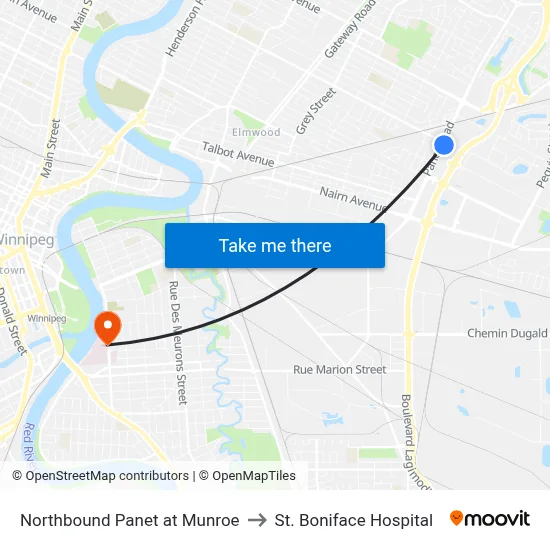 Northbound Panet at Munroe to St. Boniface Hospital map