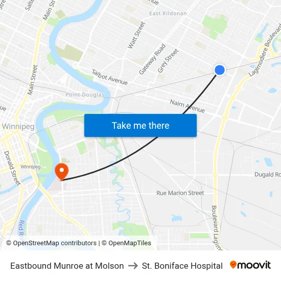 Eastbound Munroe at Molson to St. Boniface Hospital map