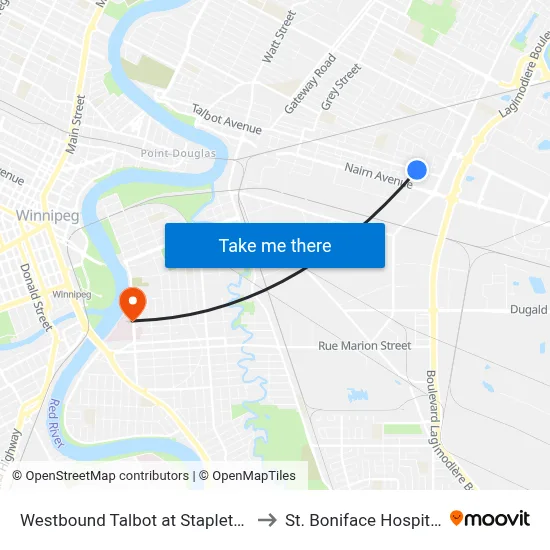 Westbound Talbot at Stapleton to St. Boniface Hospital map