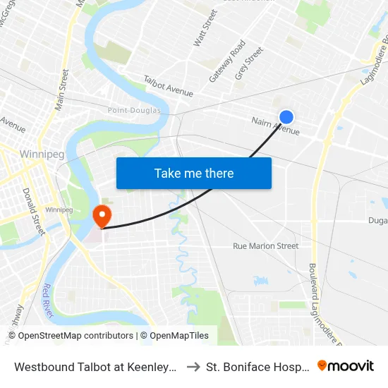 Westbound Talbot at Keenleyside to St. Boniface Hospital map