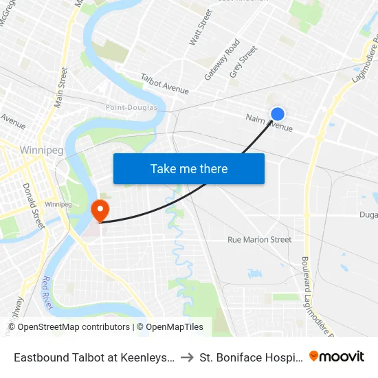 Eastbound Talbot at Keenleyside to St. Boniface Hospital map
