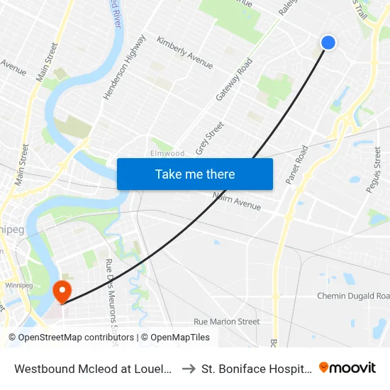 Westbound Mcleod at Louelda to St. Boniface Hospital map