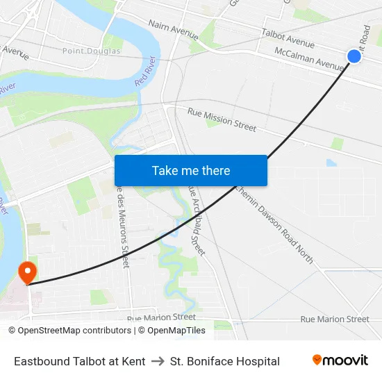 Eastbound Talbot at Kent to St. Boniface Hospital map