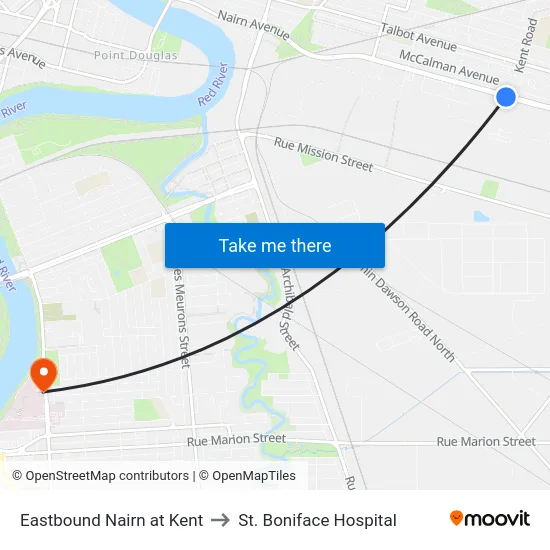 Eastbound Nairn at Kent to St. Boniface Hospital map