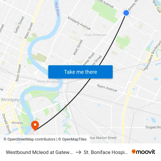 Westbound Mcleod at Gateway to St. Boniface Hospital map