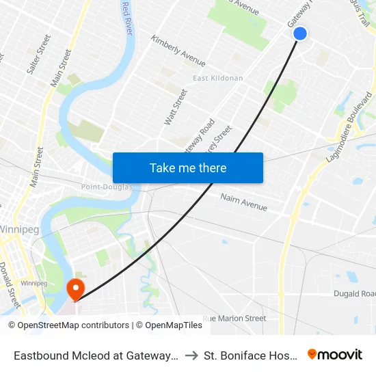 Eastbound Mcleod at Gateway East to St. Boniface Hospital map