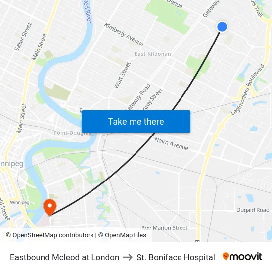 Eastbound Mcleod at London to St. Boniface Hospital map