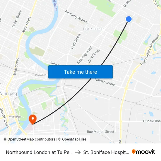 Northbound London at Tu Pelo to St. Boniface Hospital map