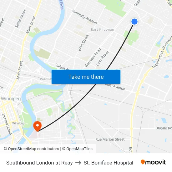 Southbound London at Reay to St. Boniface Hospital map