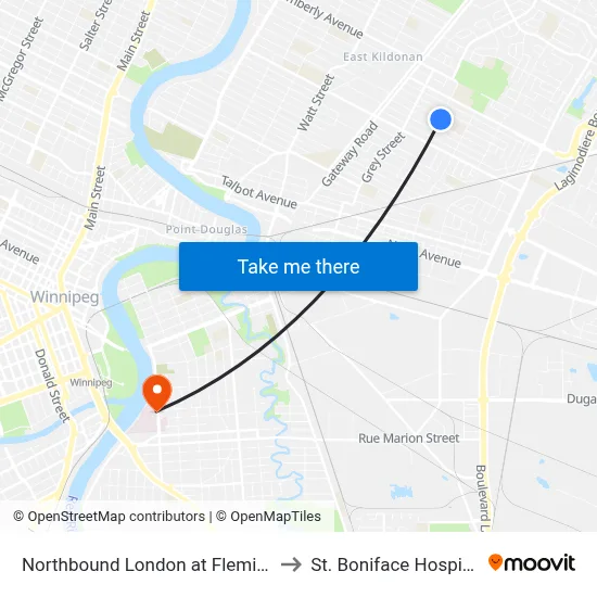 Northbound London at Fleming to St. Boniface Hospital map