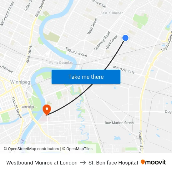 Westbound Munroe at London to St. Boniface Hospital map