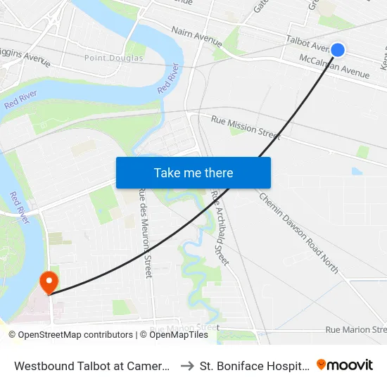 Westbound Talbot at Cameron to St. Boniface Hospital map