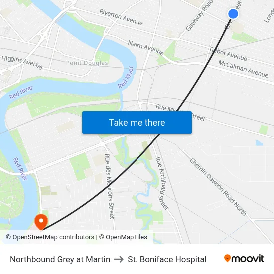 Northbound Grey at Martin to St. Boniface Hospital map