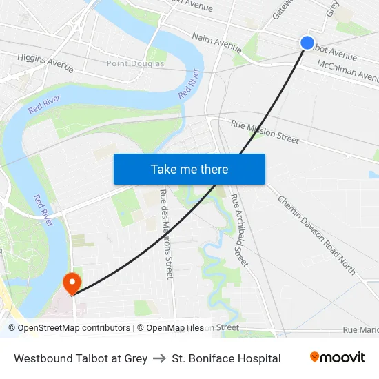 Westbound Talbot at Grey to St. Boniface Hospital map