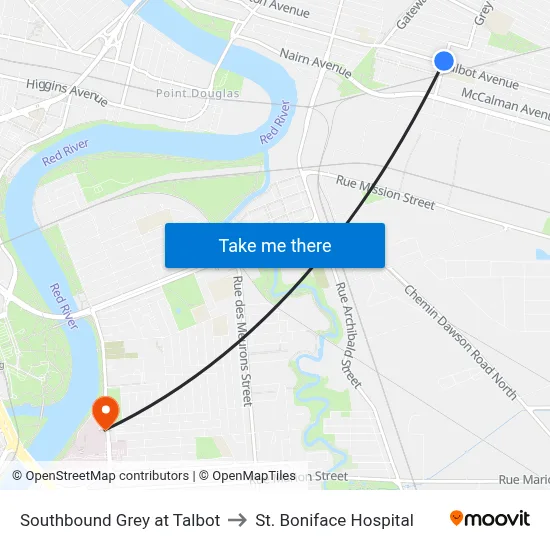 Southbound Grey at Talbot to St. Boniface Hospital map