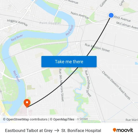 Eastbound Talbot at Grey to St. Boniface Hospital map