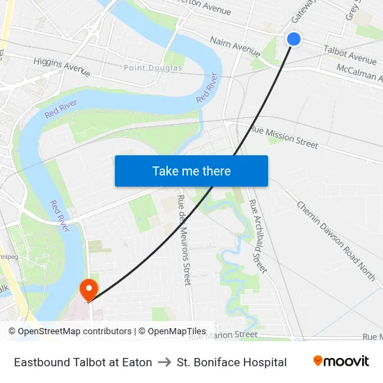 Eastbound Talbot at Eaton to St. Boniface Hospital map