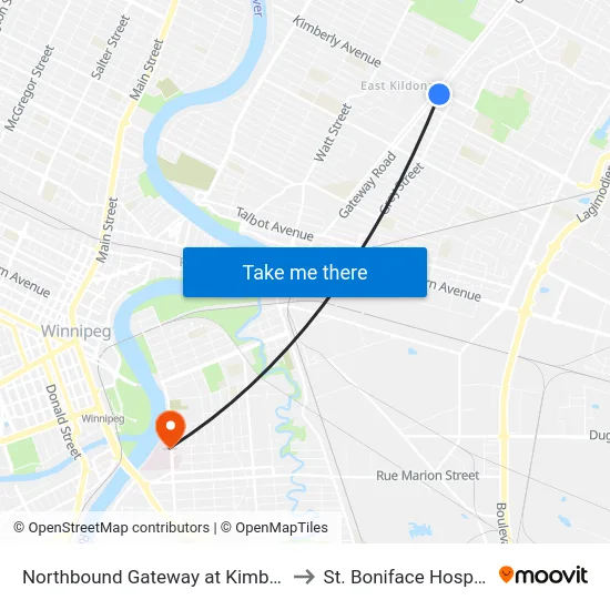 Northbound Gateway at Kimberly to St. Boniface Hospital map