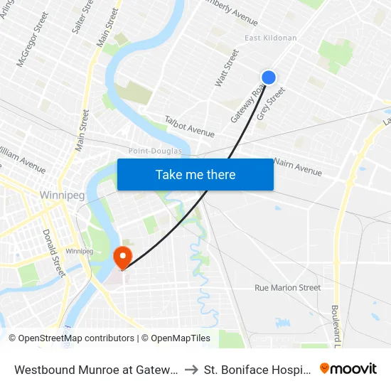 Westbound Munroe at Gateway to St. Boniface Hospital map