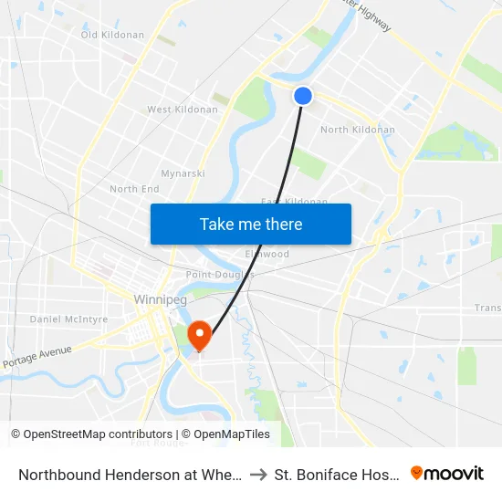 Northbound Henderson at Whellams to St. Boniface Hospital map