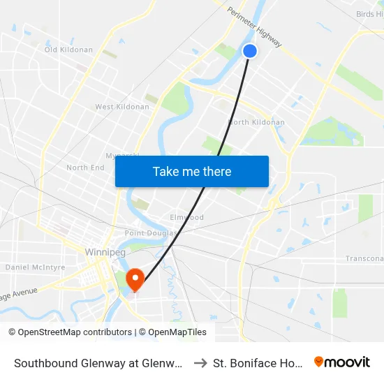 Southbound Glenway at Glenway Loop to St. Boniface Hospital map