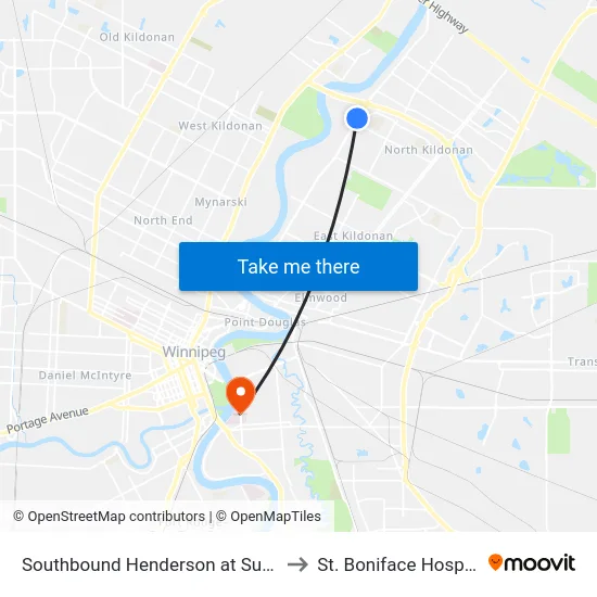 Southbound Henderson at Sutton to St. Boniface Hospital map