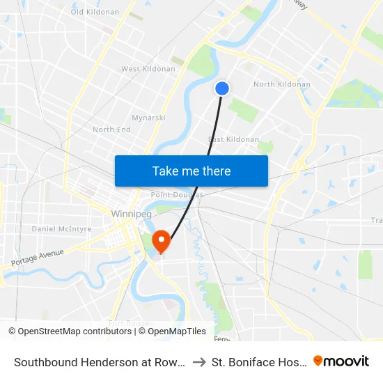 Southbound Henderson at Rowandale to St. Boniface Hospital map