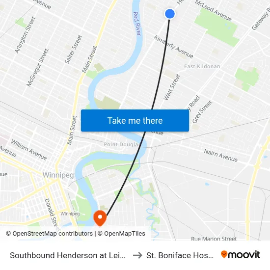 Southbound Henderson at Leighton to St. Boniface Hospital map