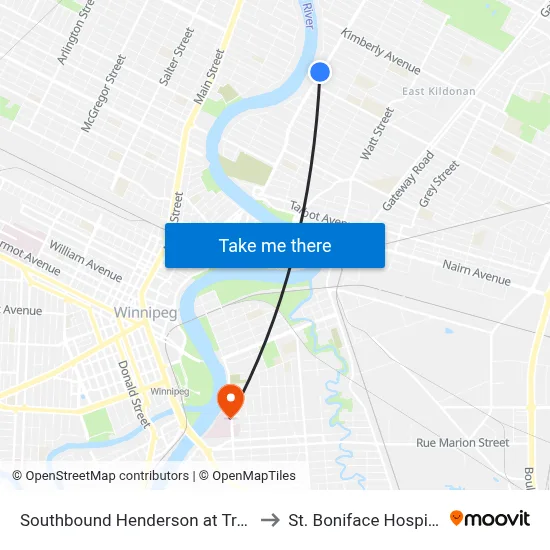 Southbound Henderson at Trent to St. Boniface Hospital map