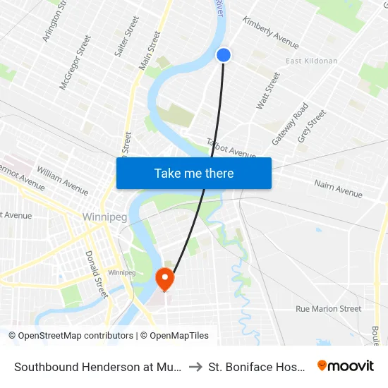 Southbound Henderson at Munroe to St. Boniface Hospital map