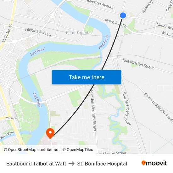 Eastbound Talbot at Watt to St. Boniface Hospital map