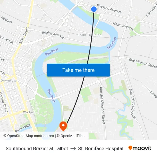 Southbound Brazier at Talbot to St. Boniface Hospital map