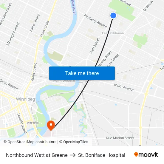 Northbound Watt at Greene to St. Boniface Hospital map