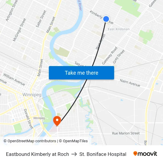 Eastbound Kimberly at Roch to St. Boniface Hospital map