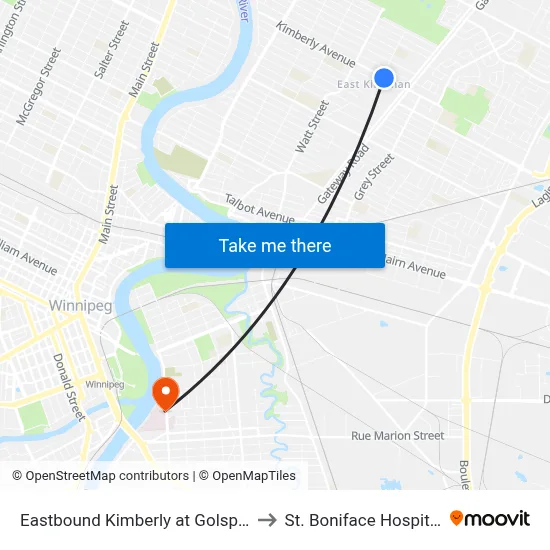 Eastbound Kimberly at Golspie to St. Boniface Hospital map