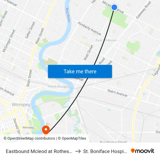 Eastbound Mcleod at Rothesay to St. Boniface Hospital map