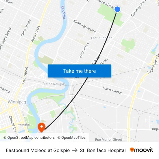 Eastbound Mcleod at Golspie to St. Boniface Hospital map