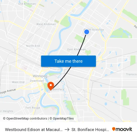 Westbound Edison at Macaulay to St. Boniface Hospital map