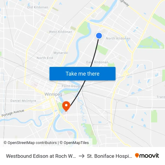 Westbound Edison at Roch West to St. Boniface Hospital map