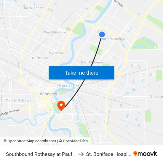 Southbound Rothesay at Paufeld to St. Boniface Hospital map
