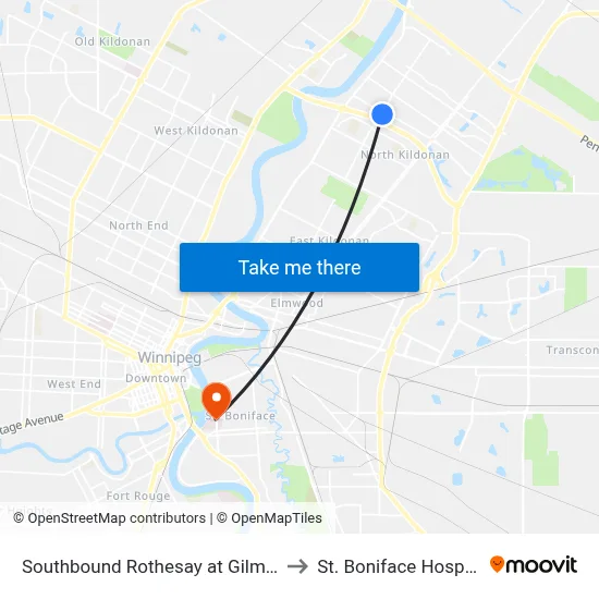 Southbound Rothesay at Gilmore to St. Boniface Hospital map