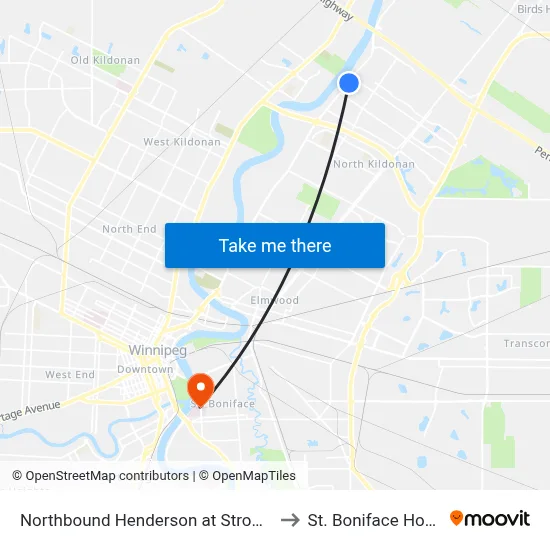Northbound Henderson at Strood North to St. Boniface Hospital map