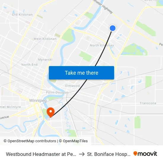 Westbound Headmaster at Peters to St. Boniface Hospital map