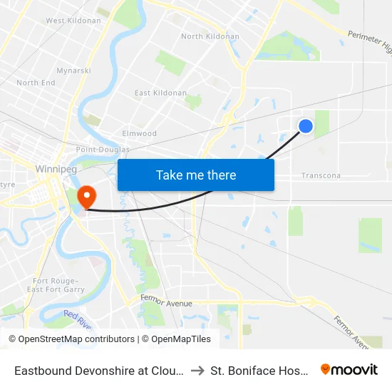 Eastbound Devonshire at Clouston to St. Boniface Hospital map
