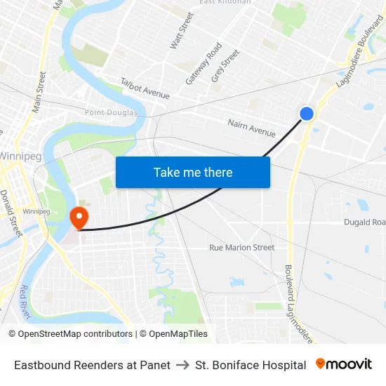 Eastbound Reenders at Panet to St. Boniface Hospital map