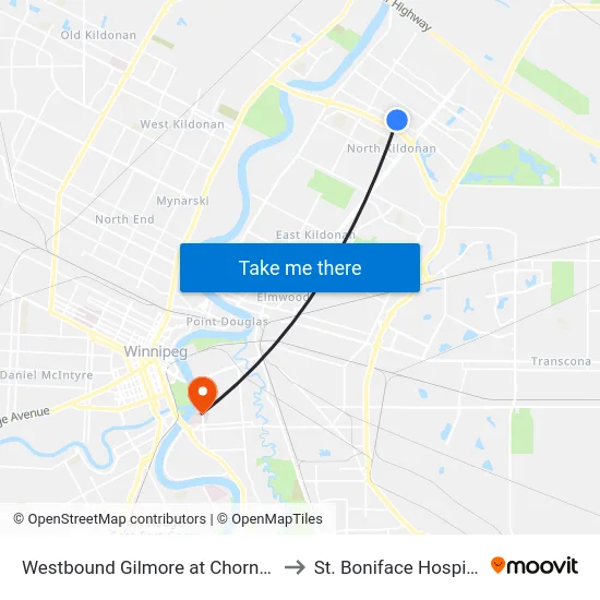 Westbound Gilmore at Chornick to St. Boniface Hospital map