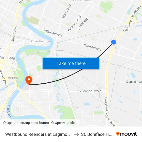 Westbound Reenders at Lagimodiere West to St. Boniface Hospital map